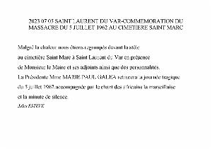 2023 07 05 SAINT LAURENT DU VAR-COMMEMORATION DU MASSACRE DU 5 JUILLET 1962